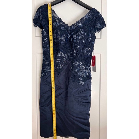 JJs House Womens Party Dress Navy Sequin Lace Knee Length Cap Sleeve 10 New - Picture 4 of 14